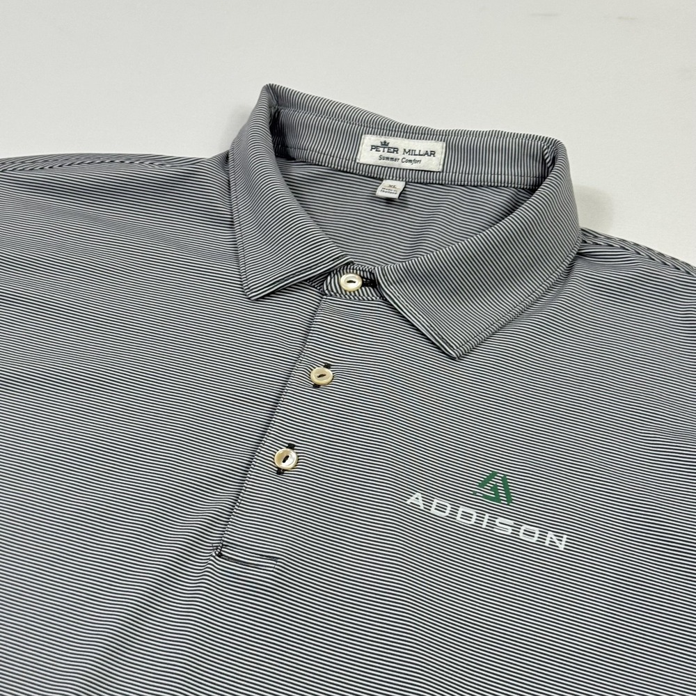 Peter Millar Summer Comfort Shirt Mens XL Gray Stripe Golf Polo Addison Logo
